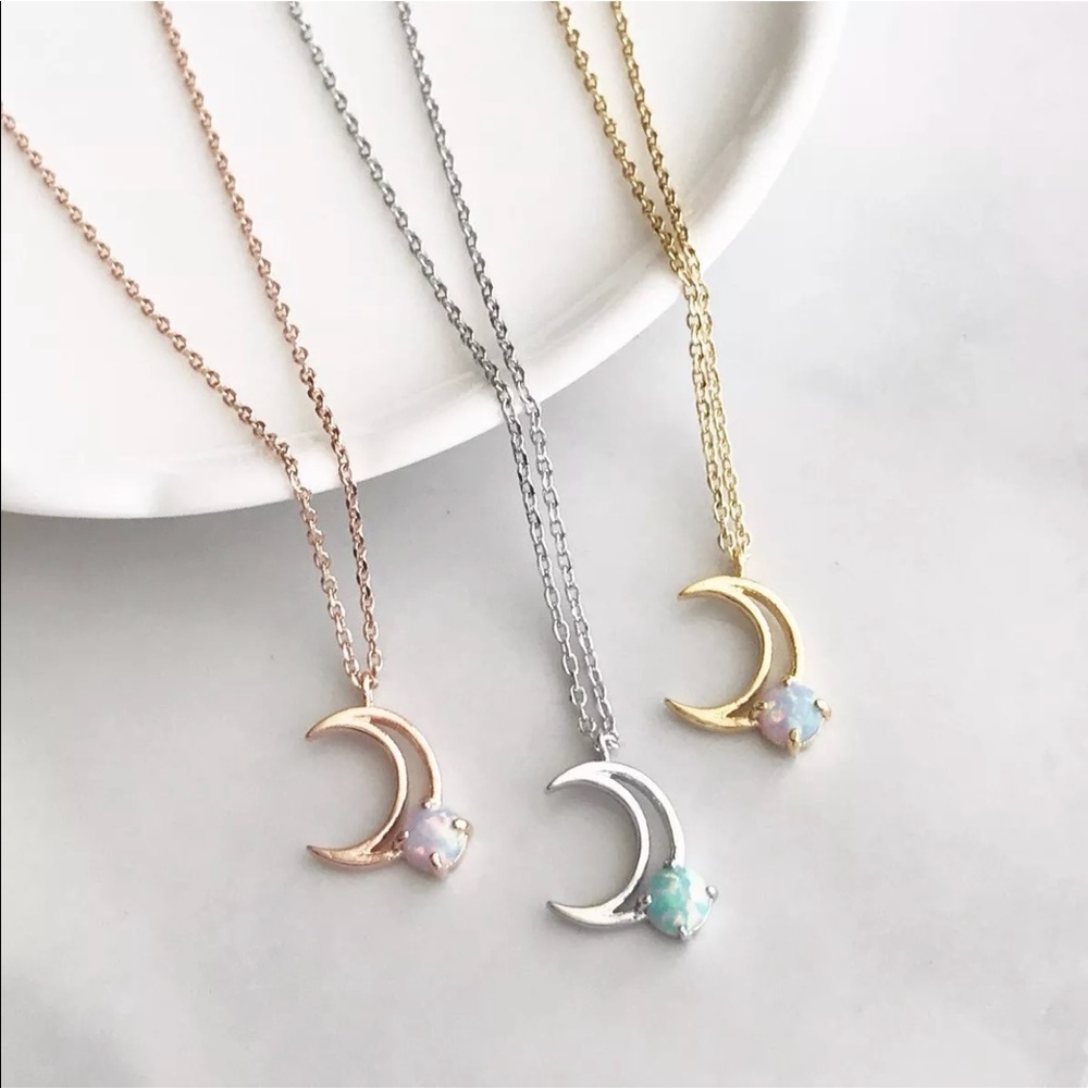 3/$30 Created Opal Moon Crescent Pendant Necklace